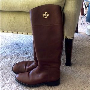 Tory Burch Tall Boots - Cognac Pebbled Leather